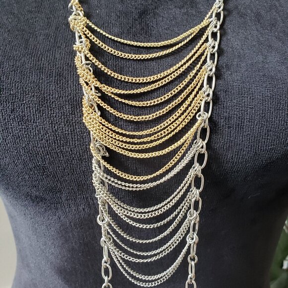 JLO Women's Jewelry Two Tone Chain Drapes & Tassel Long Necklace Lobster Clasp - Picture 3 of 7